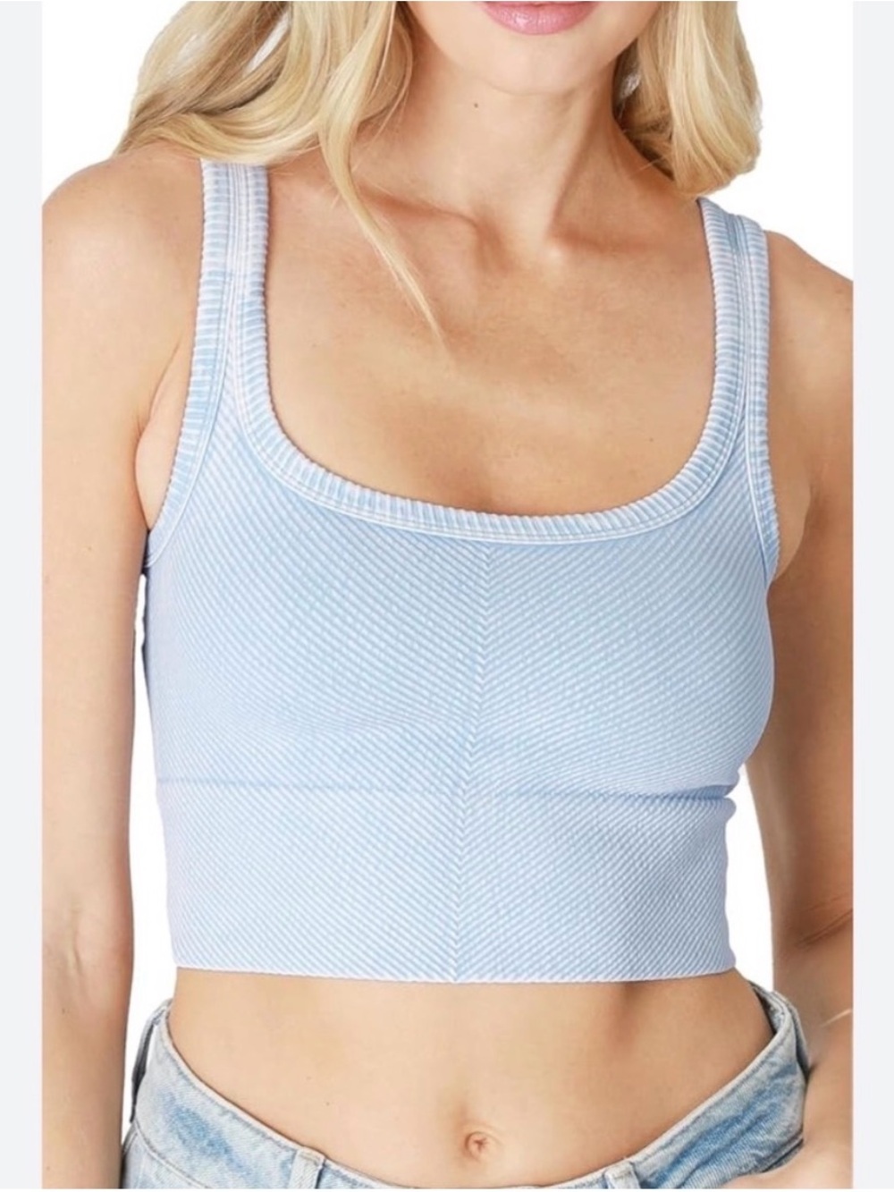 Nikibiki Light Blue Ribbed Bandeau Crop Tank one size